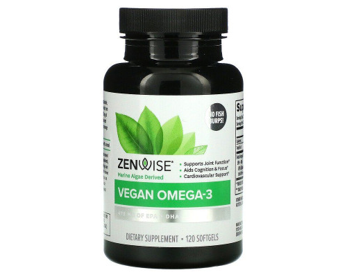 Омега-3 для веганов, Vegan Omega-3, Zenwise Health, 120 гелевых капсул