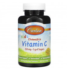 Вітамін С для дітей, Chewable Vitamin C, Carlson, мандариновий смак, 250 мг, 60 вегетаріанських жувальних таблеток