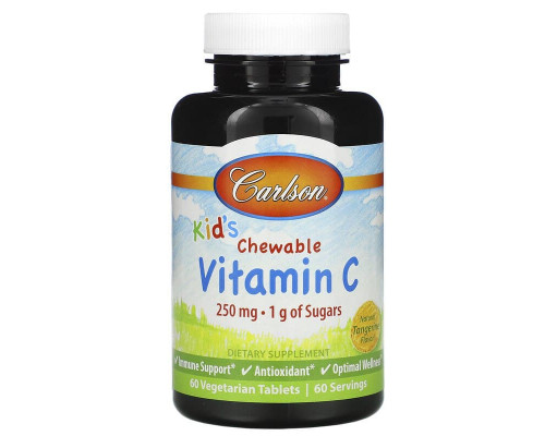 Вітамін С для дітей, Chewable Vitamin C, Carlson, мандариновий смак, 250 мг, 60 вегетаріанських жувальних таблеток