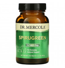 Иммунная защита животных, SpiruGreen, Dr. Mercola, для кошек и собак, 180 таблеток (90 г)