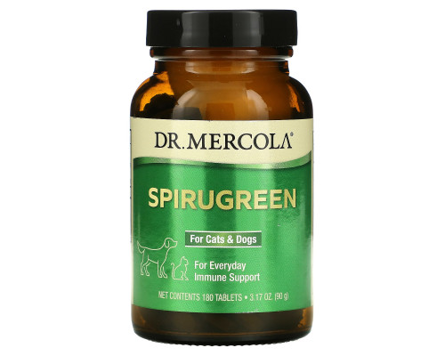 Иммунная защита животных, SpiruGreen, Dr. Mercola, для кошек и собак, 180 таблеток (90 г)