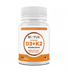 Витамин D3+К2, Vitamin D3+K2, Biotus, 5000 МО/50 мкг, 60 капсул