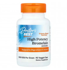 Бромелайн, High Potency Bromelain, Doctor's Best, високоефективний, 500 мг, 90 веганських капсул