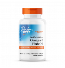 Риб'ячий жир омега-3, Omega 3 Fish Oil, Doctor's Best, очищений і прозорий, 2000 мг, 120 гелевих капсул з морською водою (1000 мг на капсулу)
