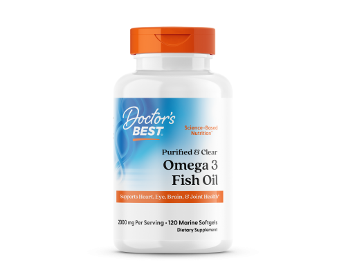 Риб'ячий жир омега-3, Omega 3 Fish Oil, Doctor's Best, очищений і прозорий, 2000 мг, 120 гелевих капсул з морською водою (1000 мг на капсулу)