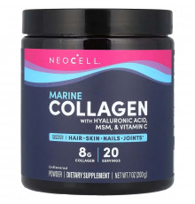 Морський колаген, Marine Collagen, Neocell, суміш краси з гіалуроновою кислотою, МСМ і вітаміном С, порошок, без смаку, 200 г
