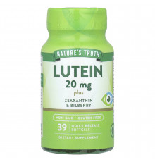 Лютеин плюс зеаксантин и черника, Lutein, Nature's Truth, 39 гелевых капсул быстрого высвобождения