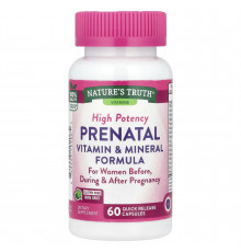 Витамины и минерали пренатальные, Prenatal Vitamin & Mineral Formula, Nature's Truth, высокоэффективная формула, 60 капсул быстрого высвобождения