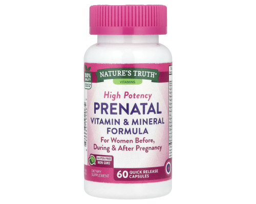 Витамины и минерали пренатальные, Prenatal Vitamin & Mineral Formula, Nature's Truth, высокоэффективная формула, 60 капсул быстрого высвобождения