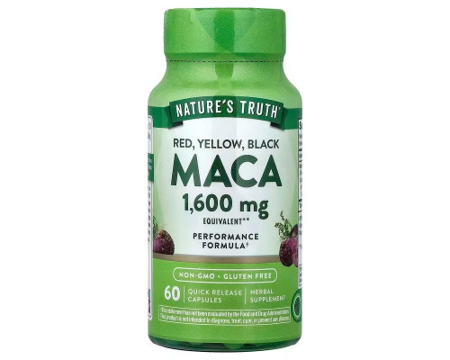 Мака, Maca, Nature's Truth, червона, жовта, чорна, 1600 мг, 60 капсул швидкого вивільнення