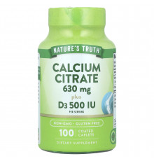 Кальций цитрат плюс D3, Calcium Citrate Plus D3, Nature's Truth, 100 каплет
