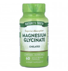 Магній гліцинат, Magnesium Glycinate, Nature's Truth, хелатний, 60 капсул швидкого вивільнення