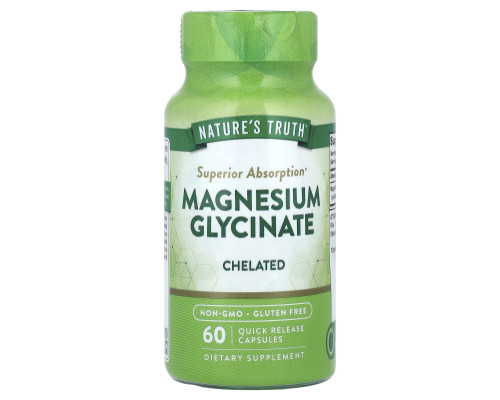 Магній гліцинат, Magnesium Glycinate, Nature's Truth, хелатний, 60 капсул швидкого вивільнення