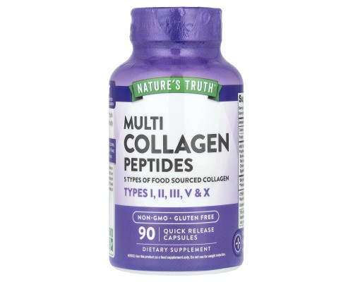 Коллагеновые пептиды, Multi Collagen Peptides, Nature's Truth, 90 капсул быстрого высвобождения