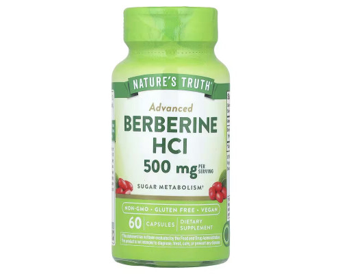 Берберін, Advanced Berberine, Nature's Truth, 500 мг, 60 вегетаріанських капсул (250 мг у капсулі)