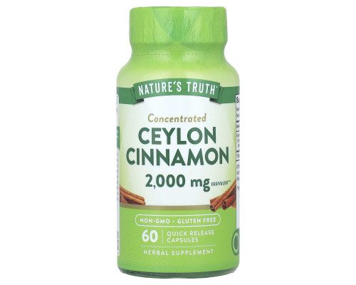 Кориця цейлонська, Concentrated Ceylon Cinnamon, Nature's Truth, концентрована, 2000 мг, 60 капсул швидкого вивільнення