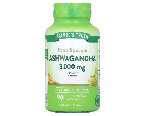 Ашваганда, усиленная, Extra Strength Ashwagandha, Nature's Truth, 3000 мг, 90 капсул быстрого высвобождения (1500 мг на капсулу)