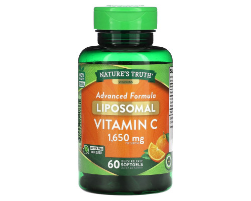 Витамин С, Liposomal Vitamin C, Nature's Truth, липосомальный, 1650 мг, 60 гелевых капсул быстрого высвобождения (550 мг в капсуле)