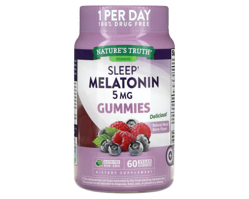 Мелатонін для сну, Sleep Melatonin, Nature's Truth, смак ягідної суміші, 5 мг, 60 веганських жувальних цукерок