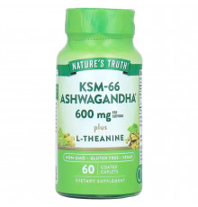 Ашваганда плюс L-Теанин, KSM-66, Ashwagandha Plus L-Theanine, Nature's Truth, 600 мг, 60 каплет (300 мг на каплету)