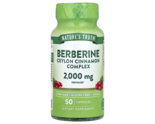 Берберін з цейлонською корицею, Berberine Ceylon Cinnamon Complex, Nature's Truth, комплекс, 2000 мг, 50 капсул