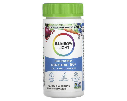 Мультивитамины для мужчин 50+, Men's One 50+, Rainbow Light, ежедневные, высокая потенция, 60 вегетарианских таблеток