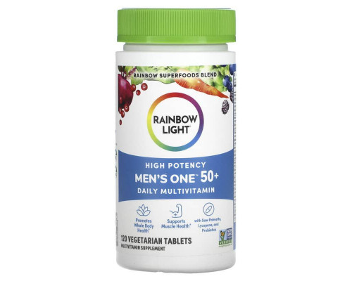 Мультивитамины для мужчин 50+, Men's One 50+, Rainbow Light, ежедневные, высокая потенция, 120 вегетарианских таблеток