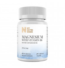 Магний с витамином В6, Magnesium with Vitamin B6, My Nutri Week, 200 мг, 100 таблеток  (50 мг в таблетке)