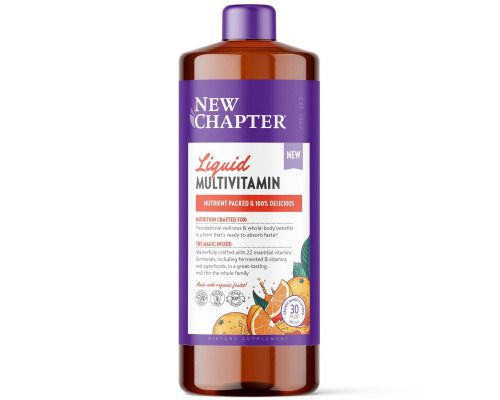 Мультивитамины для всей семьи, Vegan Liquid Multivitamin for the Whole Family, New Chapter, жидкие, веган, апельсин-манго, 887 мл