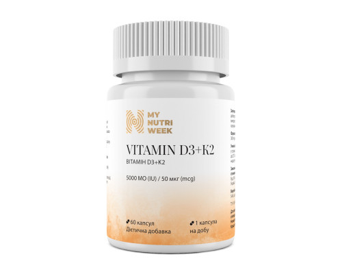Витамин D3+K2, Vitamin D3+K2, My Nutri Week, 5000 МЕ/50 мкг, 60 капсул