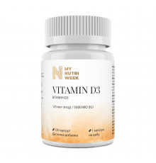 Витамин D3, Vitamin D3, My Nutri Week, 125 мкг (5000 МЕ), 120 капсул