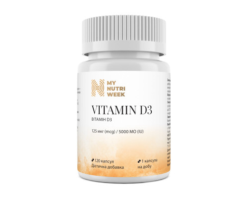 Витамин D3, Vitamin D3, My Nutri Week, 125 мкг (5000 МЕ), 120 капсул