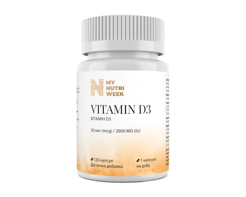 Витамин D3, Vitamin D3, My Nutri Week, 50 мкг (2000 МЕ), 120 капсул