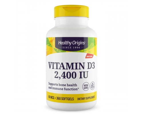 Витамин D3 с маслом МСТ, Vitamin D3, Healthy Origins, 2400 МЕ, 360 гелевых капсул