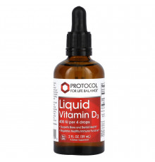 Витамин D3, Liquid Vitamin D3, Protocol for Life Balance, жидкий, 400 МЕ, 59 мл