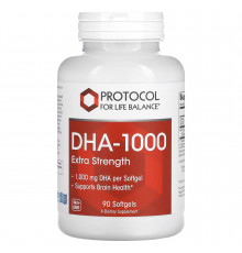 Докозагексаеновая кислота, DHA-100, Protocol for Life Balance, повышенная сила, 1000 мг, 90 гелевых капсул