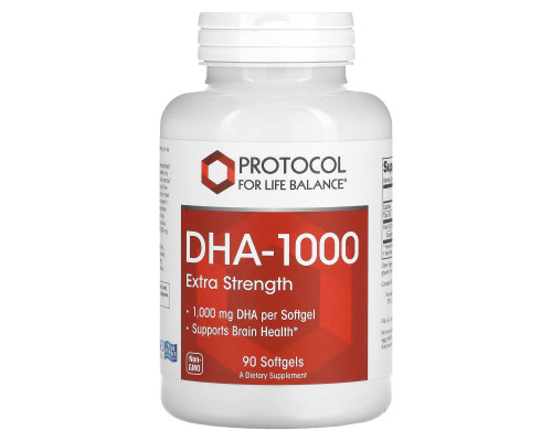 Докозагексаеновая кислота, DHA-100, Protocol for Life Balance, повышенная сила, 1000 мг, 90 гелевых капсул