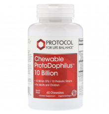 Пробиотики дофилус, ProtoDophilus, Protocol for Life Balance, 10 млрд, 60 жевательных таблеток