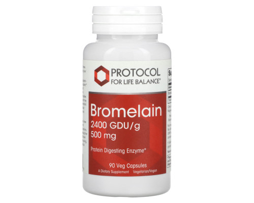 Бромелайн, Bromelain, Protocol for Life Balance, 2400 GDU/г, 500 мг, 90 растительных капсул
