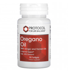 Масло орегано с маслами имбиря и фенхеля, Oregano Oil, Protocol for Life Balance, 90 гелевых капсул