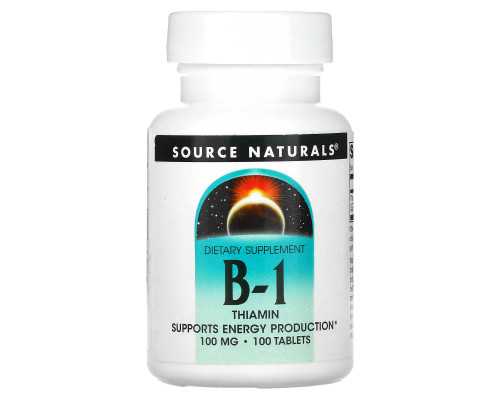Тиамин, B-1, Thiamin, Source Naturals, 100 мг, 100 таблеток