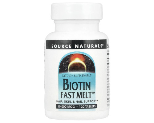 Биотин, Biotin Fast Melt, Source Naturals, 10 000 мкг, 120 таблеток