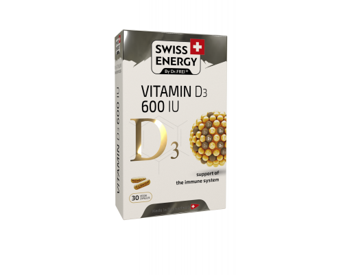 Витамин D3 для иммунитета, D3 600 IU, Swiss Energy, 15 мкг (600 МЕ), 30 веганских капсул