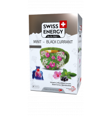 Чай от простуды, Herbal tea MINT - BLACK CURRANT, Swiss Energy, от кашля, боли в горле и заложенности носа, альпийские травы, мята и черная смородина, 8 пакетиков