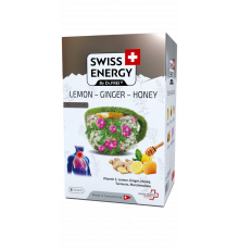 Чай от простуды, Herbal tea LEMON - GINGER - HONEY, Swiss Energy, от кашля, боли в горле и заложенности носа, альпийские травы, лимон, имбирь и мед, 8 пакетиков