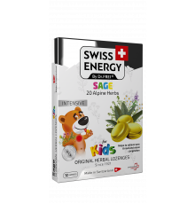 Леденцы от простуды, для детей, Herbal Lozenges Blister 20 herbs + Sage for kids, Swiss Energy, от кашля, боли в горле и заложенности носа, 20 альпийский трав и шалфей, 12 травяных леденцов