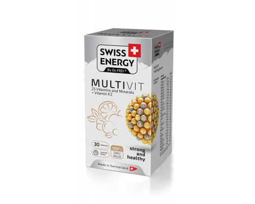 Мультивитамины с витамином К2, MULTIVIT 25 Vitamins and Minerals+Vitamin K2, Swiss Energy, 25 витаминов и минералов, 30 капсул