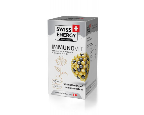 Поддержка иммунитета, IMMUNOVIT Echinacea+Propolis+Vitamin C+Zn, Swiss Energy, 30 капсул