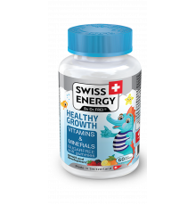Витамины и минералы, для детей от 3 лет, HEALTHY GROWTH Vitamins Minerals, Swiss Energy, без сахара, для роста, развития и иммунитета, 60 жевательных конфет