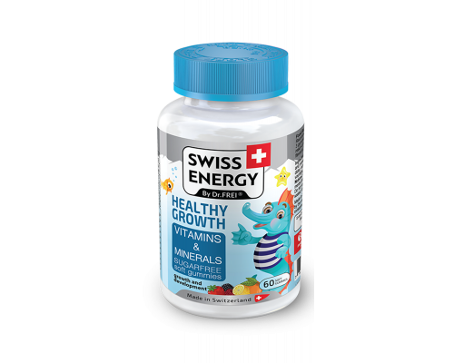 Витамины и минералы, для детей от 3 лет, HEALTHY GROWTH Vitamins Minerals, Swiss Energy, без сахара, для роста, развития и иммунитета, 60 жевательных конфет